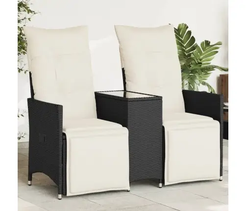 Atlošiama Dvivietė Sodo Sofa Su Staliuku, Juoda, Poliratanas