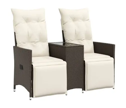 Atlošiama Dvivietė Sodo Sofa Su Staliuku, Ruda, Poliratanas