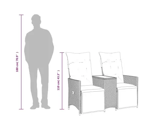 Atlošiama Dvivietė Sodo Sofa Su Staliuku, Ruda, Poliratanas