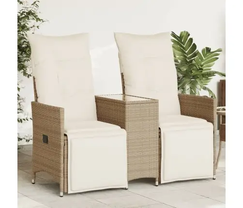 Divvietīgs Dārza Dīvāns Ar Galdu, Bēšs Polirotangpalma Vidaxl