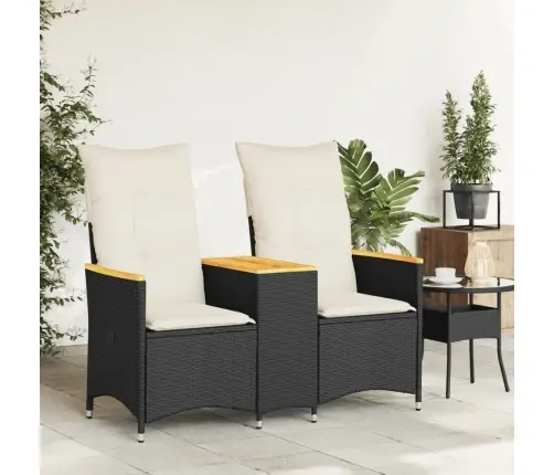 Divvietīgs Dārza Dīvāns Ar Galdu, Melna Polirotangpalma Vidaxl