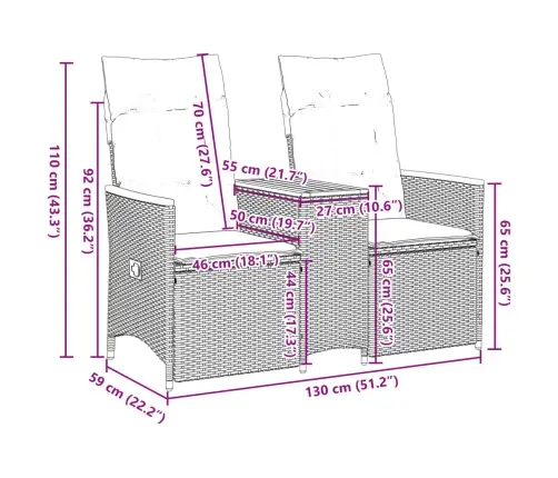 Divvietīgs Dārza Dīvāns Ar Galdu, Melna Polirotangpalma Vidaxl