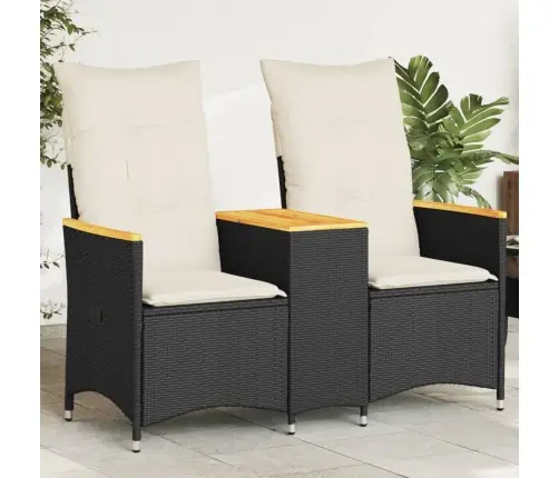 Divvietīgs Dārza Dīvāns Ar Galdu, Melna Polirotangpalma Vidaxl