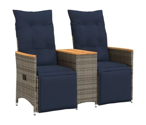 Atgāžams Dārza Dīvāns, Divvietīgs, Ar Galdu, Pelēks, Polietilēna Rotangpalma Vidaxl