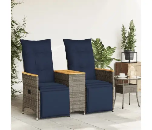 Atgāžams Dārza Dīvāns, Divvietīgs, Ar Galdu, Pelēks, Polietilēna Rotangpalma Vidaxl