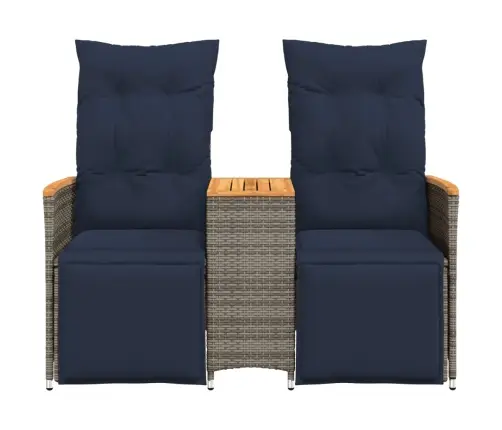 Atgāžams Dārza Dīvāns, Divvietīgs, Ar Galdu, Pelēks, Polietilēna Rotangpalma Vidaxl