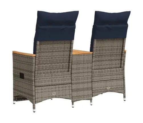 Atgāžams Dārza Dīvāns, Divvietīgs, Ar Galdu, Pelēks, Polietilēna Rotangpalma Vidaxl