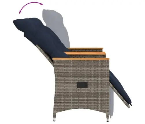 Atgāžams Dārza Dīvāns, Divvietīgs, Ar Galdu, Pelēks, Polietilēna Rotangpalma Vidaxl