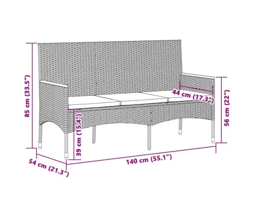 Trivietis Sodo Suoliukas Su Pagalvėlėmis, Pilkas, Poliratanas