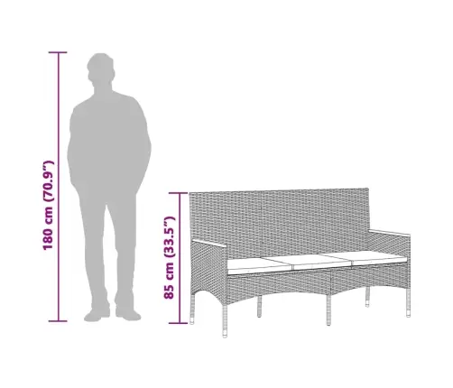 Trivietis Sodo Suoliukas Su Pagalvėlėmis, Pilkas, Poliratanas
