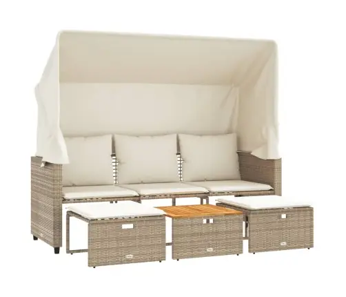 Trīsvietīgs Dārza Dīvāns Ar Jumtiņu Un Soliņiem, Bēšs, Pe Vidaxl