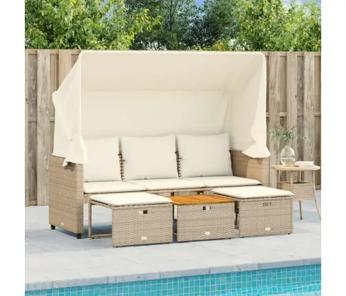 Trīsvietīgs Dārza Dīvāns Ar Jumtiņu Un Soliņiem, Bēšs, Pe Vidaxl