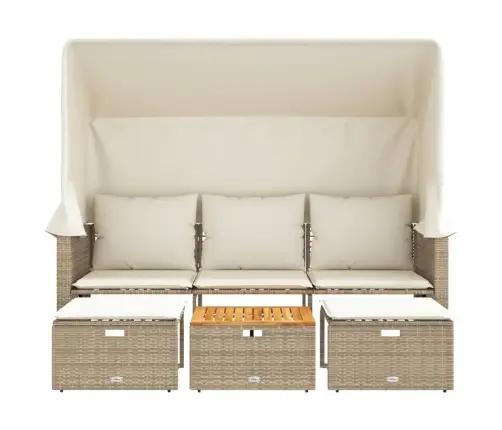 Trīsvietīgs Dārza Dīvāns Ar Jumtiņu Un Soliņiem, Bēšs, Pe Vidaxl