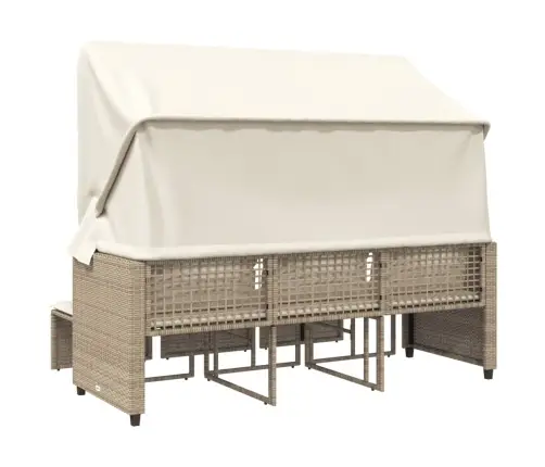 Trīsvietīgs Dārza Dīvāns Ar Jumtiņu Un Soliņiem, Bēšs, Pe Vidaxl