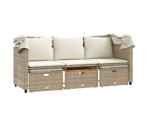 Trīsvietīgs Dārza Dīvāns Ar Jumtiņu Un Soliņiem, Bēšs, Pe Vidaxl