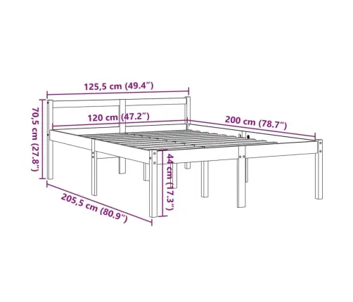 Senioru Gulta, Vaska Brūna, 120X200 Cm, Priedes Masīvkoks Vidaxl