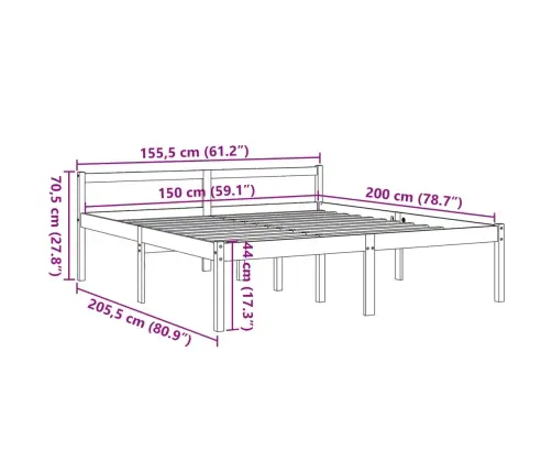 Senioru Gulta, Vaska Brūna, 150X200 Cm, Priedes Masīvkoks Vidaxl