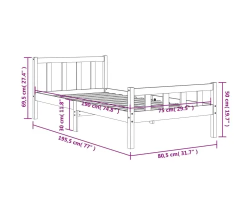 Gulta Bez Matrača, Vaska Brūnas, 90X190 Cm, Priedes Masīvkoks Vidaxl