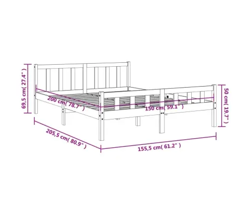 Gulta Bez Matrača, Vaska Brūnas, 150X200 Cm, Priedes Masīvkoks Vidaxl