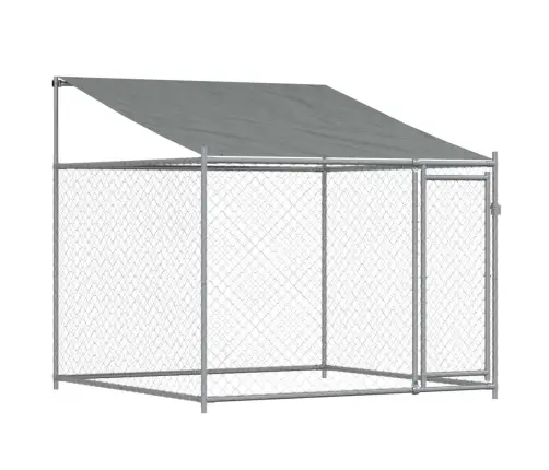 Suņu Būris Ar Jumtu Un Durvīm, Pelēks, 2X2X2 M, Cinkots Tērauds Vidaxl