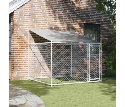 Suņu Būris Ar Jumtu Un Durvīm, Pelēks, 2X2X2 M, Cinkots Tērauds Vidaxl