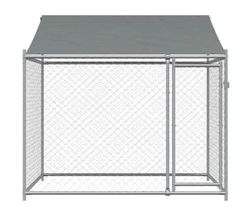 Suņu Būris Ar Jumtu Un Durvīm, Pelēks, 2X2X2 M, Cinkots Tērauds Vidaxl