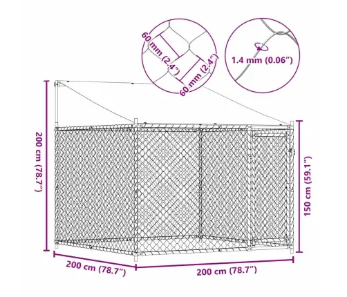Suņu Būris Ar Jumtu Un Durvīm, Pelēks, 2X2X2 M, Cinkots Tērauds Vidaxl