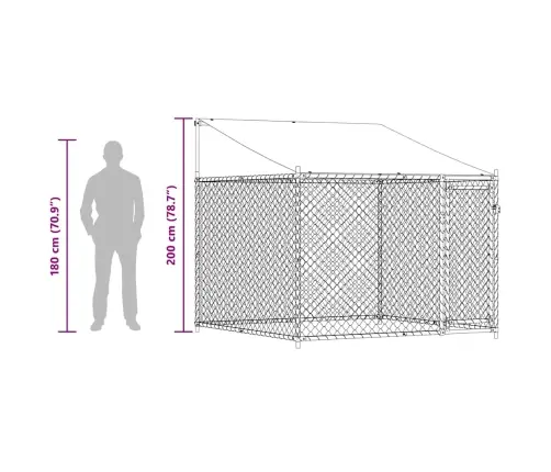 Suņu Būris Ar Jumtu Un Durvīm, Pelēks, 2X2X2 M, Cinkots Tērauds Vidaxl