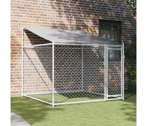 Suņu Būris Ar Jumtu Un Durvīm, Pelēks, 2X2X2 M, Cinkots Tērauds Vidaxl