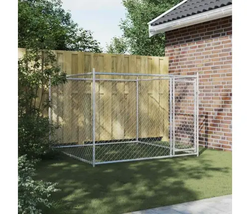 Suņu Būris Ar Durvīm, Pelēks, 2X2X1,5 M, Cinkots Tērauds Vidaxl