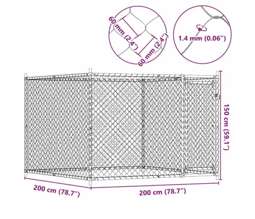 Suņu Būris Ar Durvīm, Pelēks, 2X2X1,5 M, Cinkots Tērauds Vidaxl