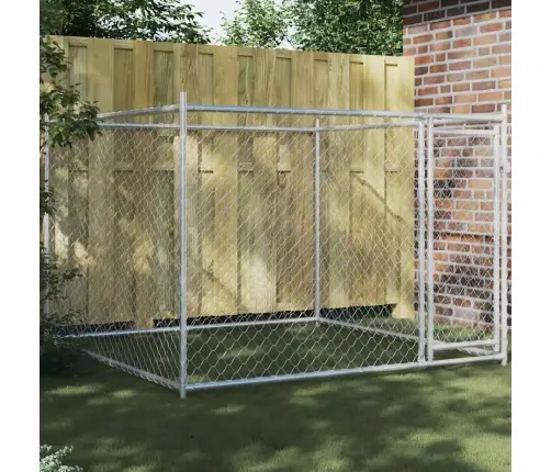 Suņu Būris Ar Durvīm, Pelēks, 2X2X1,5 M, Cinkots Tērauds Vidaxl