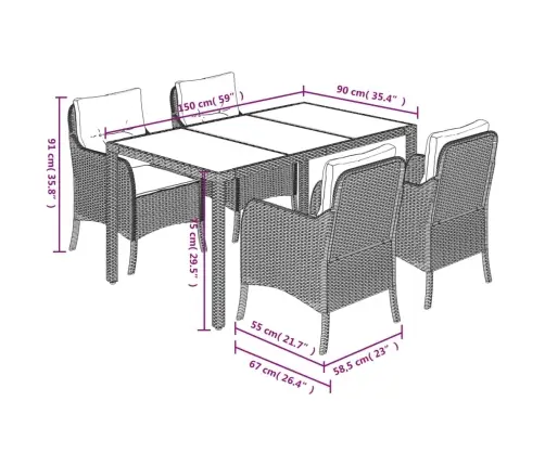 5-Daļīgs Dārza Mēbeļu Komplekts, Matrači, Melna Pe  Rotangpalma Vidaxl