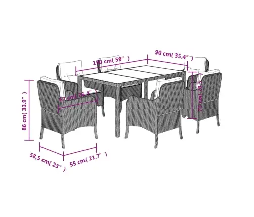 7-Daļīgs Dārza Mēbeļu Komplekts Ar Matračiem, Pe Rotangpalma Vidaxl