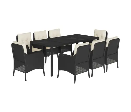 9-Osaline Aiamööbli Komplekt Patjadega, Must, Polürotang