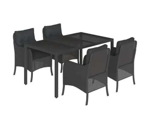 5-Daļīgs Dārza Mēbeļu Komplekts, Matrači, Melna Pe  Rotangpalma Vidaxl