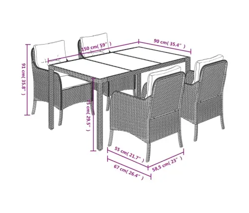 5-Daļīgs Dārza Mēbeļu Komplekts, Matrači, Melna Pe  Rotangpalma Vidaxl