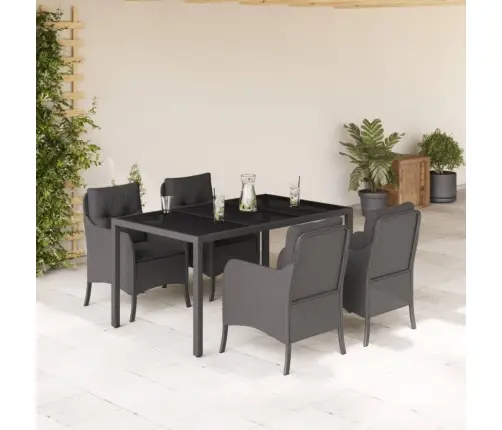 5-Daļīgs Dārza Mēbeļu Komplekts, Matrači, Melna Pe  Rotangpalma Vidaxl