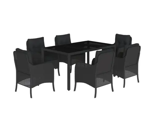 7-Osaline Aiamööblikomplekt Patjadega, Must, Polürotang
