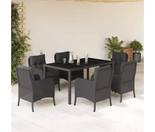 7-Osaline Aiamööblikomplekt Patjadega, Must, Polürotang