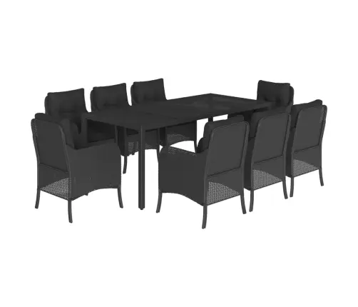 9-Daļīgs Dārza Mēbeļu Komplekts, Matrači, Melns, Pe Rotangpalma Vidaxl