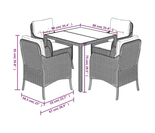 5-Daļīgs Dārza Mēbeļu Komplekts, Matrači, Pelēka Pe Rotangpalma Vidaxl
