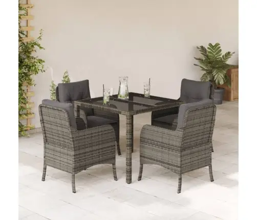 5-Daļīgs Dārza Mēbeļu Komplekts, Matrači, Pelēka Pe Rotangpalma Vidaxl