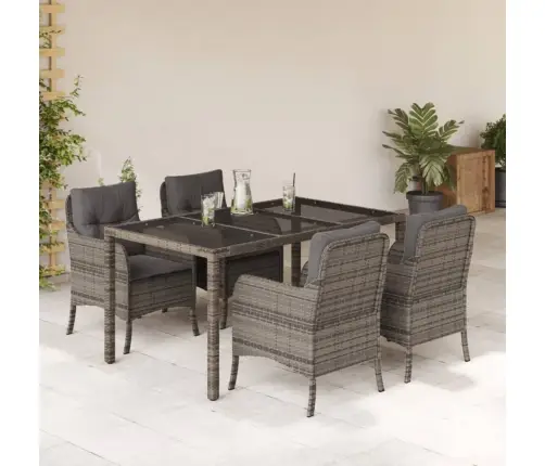 5-Daļīgs Dārza Mēbeļu Komplekts, Matrači, Pelēka Pe Rotangpalma Vidaxl