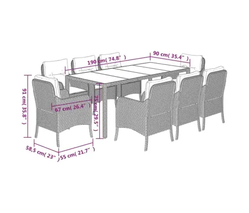 9-Osaline Aiamööbli Komplekt Patjadega, Hall, Polürotang