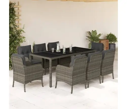 9-Osaline Aiamööbli Komplekt Patjadega, Hall, Polürotang