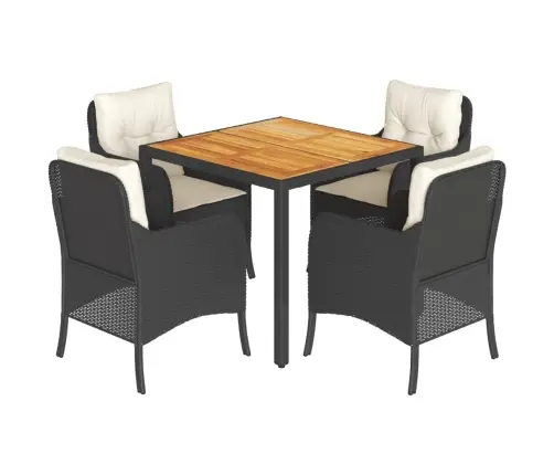 5-Daļīgs Dārza Mēbeļu Komplekts, Matrači, Melna Pe  Rotangpalma Vidaxl