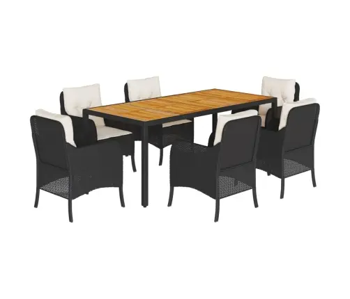 7-Osaline Aiamööblikomplekt Patjadega, Must, Polürotang