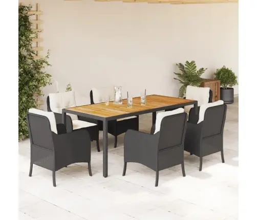 7-Osaline Aiamööblikomplekt Patjadega, Must, Polürotang