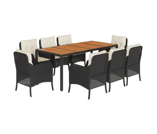 9-Daļīgs Dārza Mēbeļu Komplekts, Matrači, Melns, Pe Rotangpalma Vidaxl